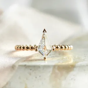 Engagement ring with beaded ball setting and kite moissanite BREEZE