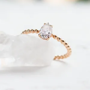 Gold engagement ring with beaded ball setting and pear moissanite BEAU Thumbnail