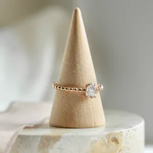 Gold engagement ring with beaded ball setting and pear moissanite BEAU Thumbnail