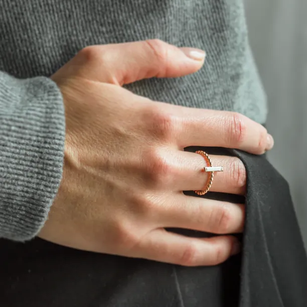 Beaded ball engagement ring with baguette moissanite ECLA Image