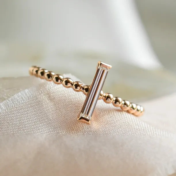 Beaded ball engagement ring with baguette moissanite ECLA Image