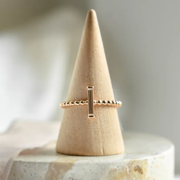 Beaded ball engagement ring with baguette moissanite ECLA Image