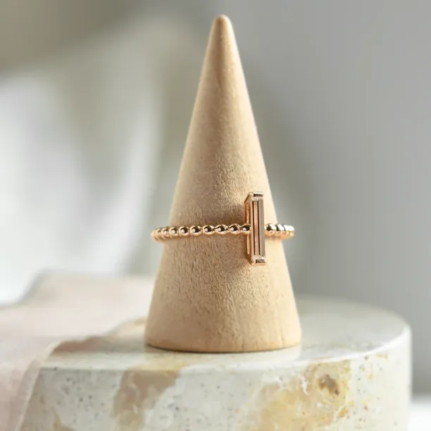 Beaded ball engagement ring with baguette moissanite ECLA Image