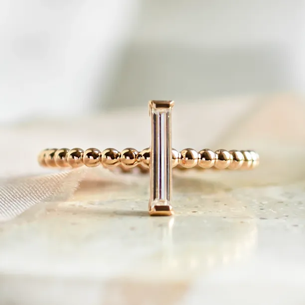 Beaded ball engagement ring with baguette moissanite ECLA Image