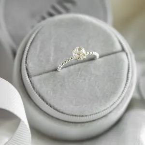 Engagement beaded ball ring with hexagon moissanite ELSIE Thumbnail