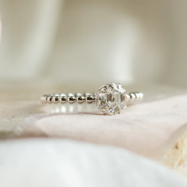 Engagement beaded ball ring with hexagon moissanite ELSIE Image
