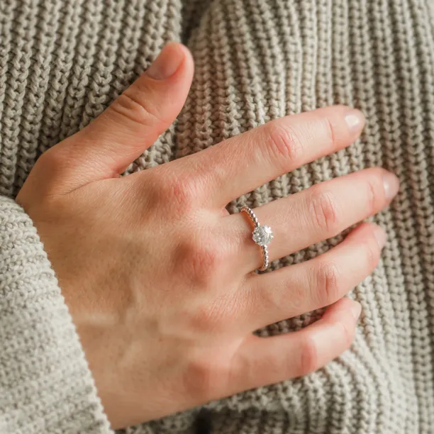 Engagement beaded ball ring with hexagon moissanite ELSIE Image
