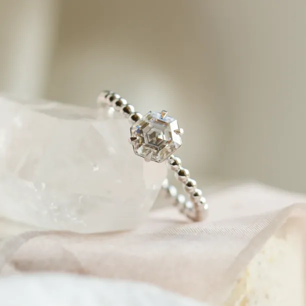 Engagement beaded ball ring with hexagon moissanite ELSIE Image