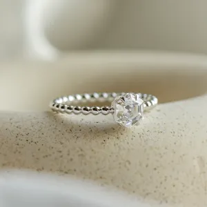 Engagement beaded ball ring with hexagon moissanite ELSIE Thumbnail