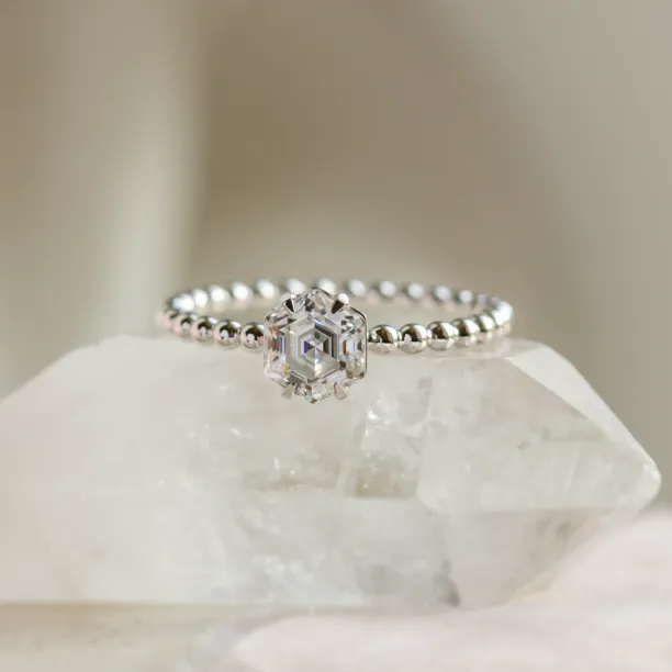 Engagement beaded ball ring with hexagon moissanite ELSIE Image
