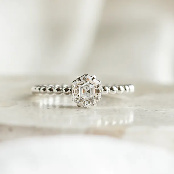 Engagement beaded ball ring with hexagon moissanite ELSIE Image