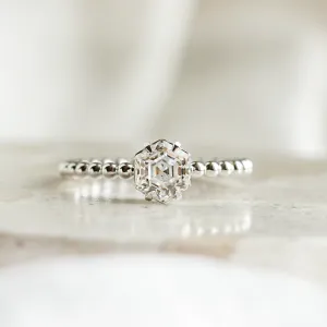 Engagement beaded ball ring with hexagon moissanite ELSIE