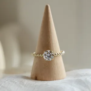 Engagement beaded ball ring with round moissanite LESLIE Thumbnail