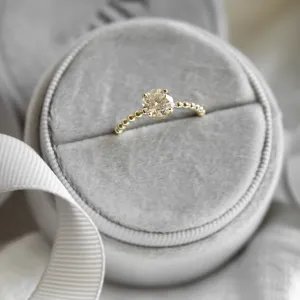 Engagement beaded ball ring with round moissanite LESLIE Thumbnail