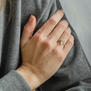 Beaded ball engagement ring with moissanite in long hexagon cut ELYSE Thumbnail