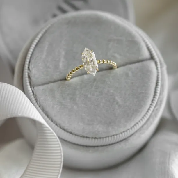 Beaded ball engagement ring with moissanite in long hexagon cut ELYSE Image