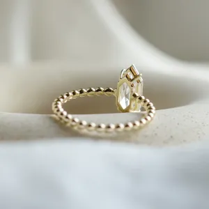 Beaded ball engagement ring with moissanite in long hexagon cut ELYSE Thumbnail