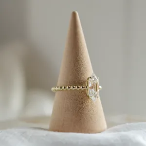 Beaded ball engagement ring with moissanite in long hexagon cut ELYSE Thumbnail