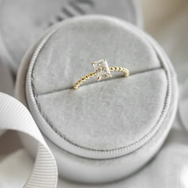 Engagement beaded ball ring with radiant moissanite CLEA Image