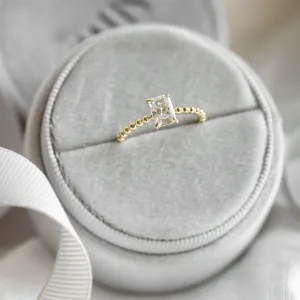 Engagement beaded ball ring with radiant moissanite CLEA Thumbnail