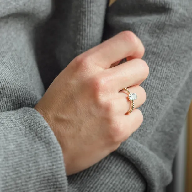 Engagement beaded ball ring with radiant moissanite CLEA Image