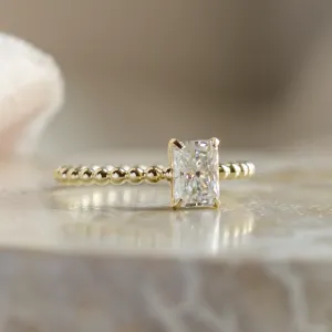 Engagement beaded ball ring with radiant moissanite CLEA Thumbnail