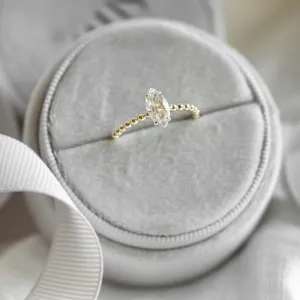 Engagement beaded ball ring with marquise moissanite BRYCE Thumbnail