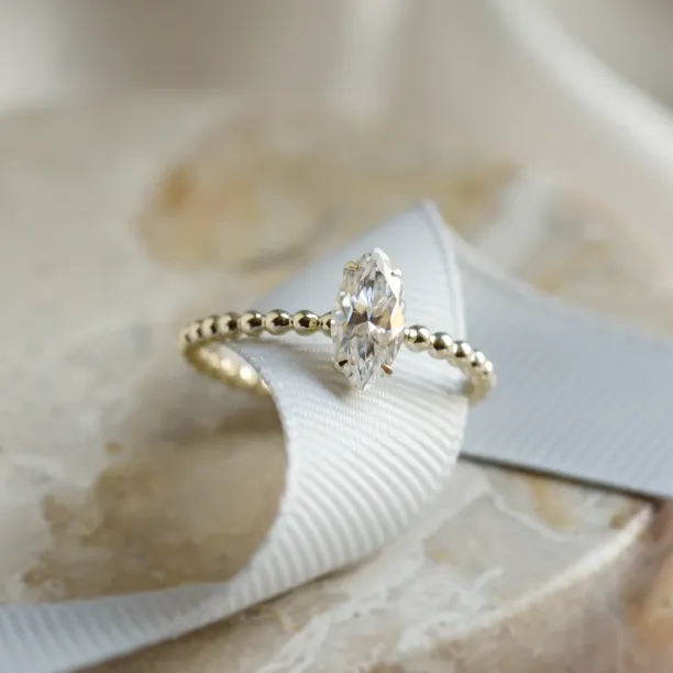 Engagement beaded ball ring with marquise moissanite BRYCE Image