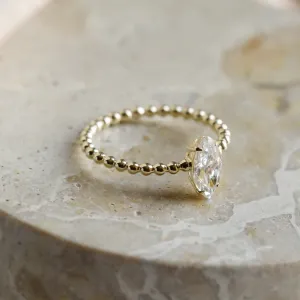 Engagement beaded ball ring with marquise moissanite BRYCE Thumbnail