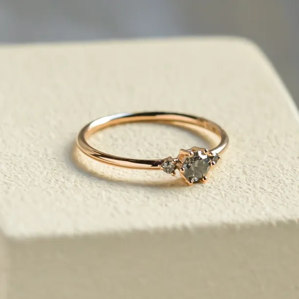 Minimalist engagement ring with salt and pepper diamonds TROIS Image