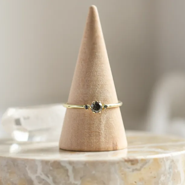 Minimalist engagement ring with salt and pepper diamonds TROIS Image