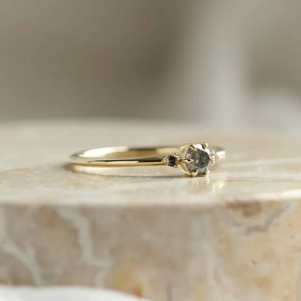 Minimalist engagement ring with salt and pepper diamonds TROIS Image