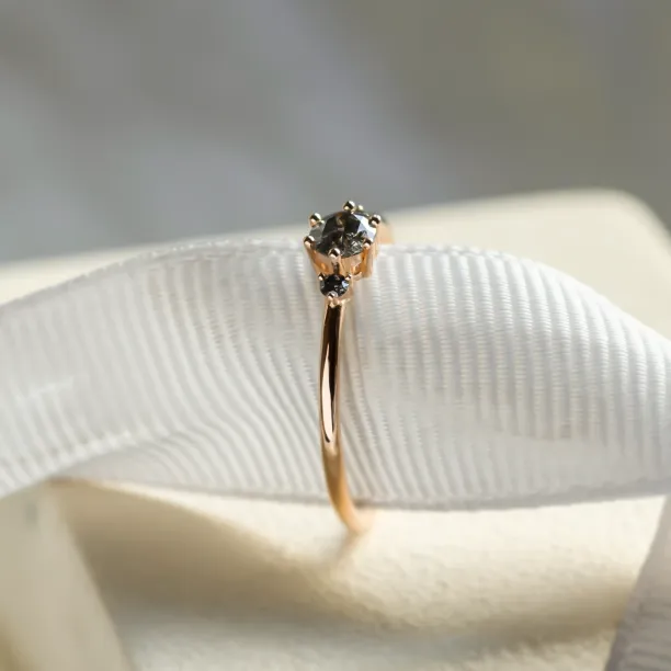Minimalist engagement ring with salt and pepper diamonds TROIS Image
