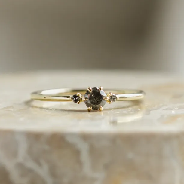 Minimalist engagement ring with salt and pepper diamonds TROIS Image