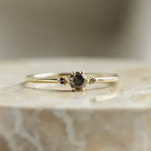 Minimalist engagement ring with salt and pepper diamonds TROIS Thumbnail