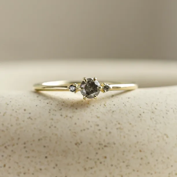 Minimalist engagement ring with salt and pepper diamonds TROIS Image