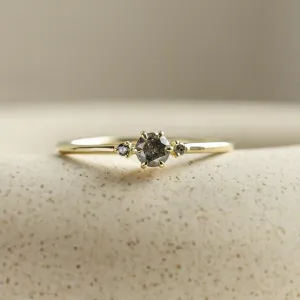 Minimalist engagement ring with salt and pepper diamonds TROIS
