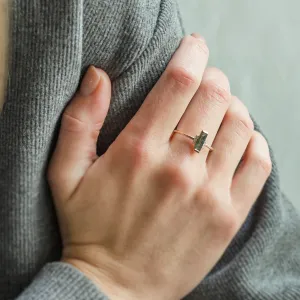 Unusual engagement ring with baguette moss agate and diamonds BRONTE Thumbnail
