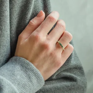 Unusual engagement ring with baguette moss agate and diamonds MILA