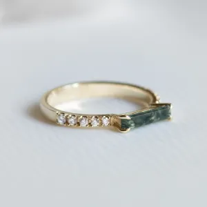 Unusual engagement ring with baguette moss agate and diamonds MILA Thumbnail