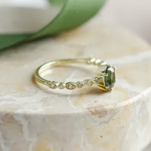 Vintage engagement ring with green sapphire and diamonds MADDIE Thumbnail