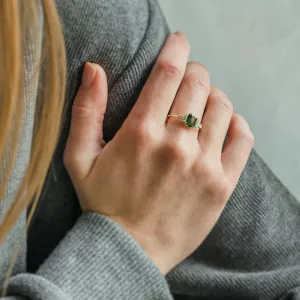 Engagement ring in vintage style with green sapphire and moissanites AISHA Thumbnail