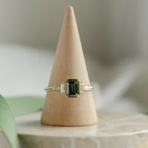 Engagement ring in vintage style with green sapphire and moissanites AISHA Thumbnail