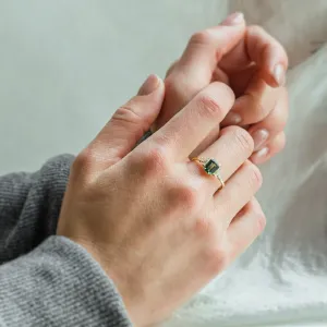 Engagement ring in vintage style with green sapphire and moissanites AISHA Thumbnail