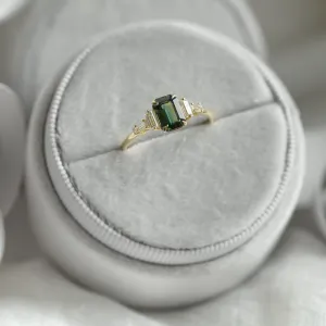 Engagement ring in vintage style with green sapphire and moissanites AISHA Thumbnail