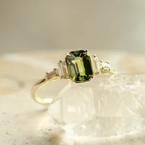 Engagement ring in vintage style with green sapphire and moissanites AISHA Thumbnail