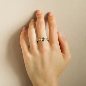 Engagement ring in vintage style with green sapphire and moissanites AISHA Thumbnail