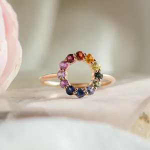 Unusual multi gemstone ring with sapphires RAINBOW Thumbnail