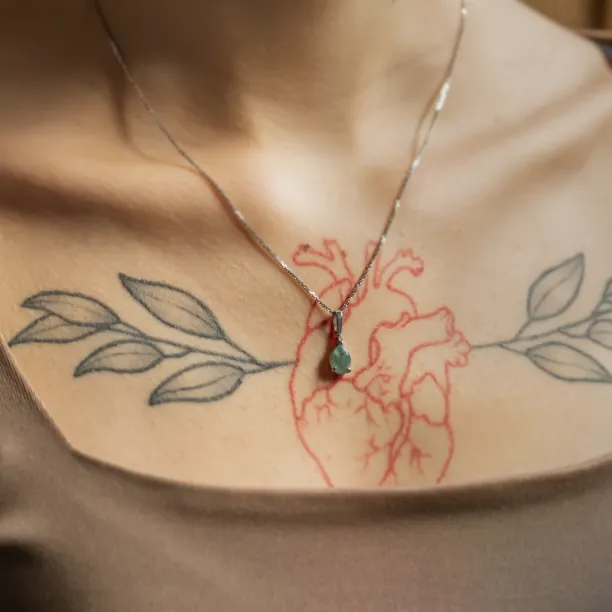 Gold necklace with pear moss agate and diamond GISELLE Image