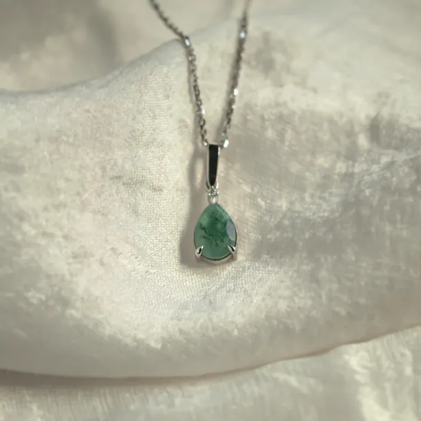 Gold necklace with pear moss agate and diamond GISELLE Image